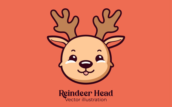 Vector illustration of cute reindeer head, a Christmas cartoon character for Happy winter holiday