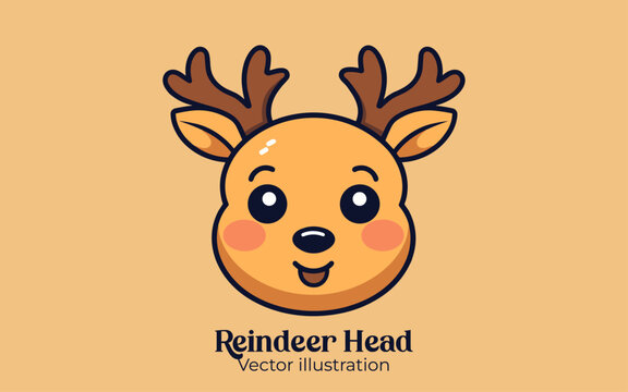 Happy winter holiday with cute reindeer head vector, a Christmas cartoon character
