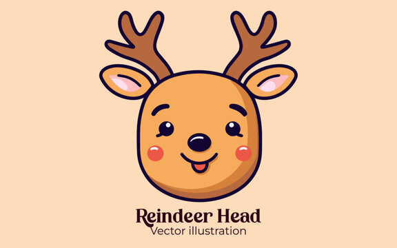Enjoy Happy winter holiday with cute reindeer head vector, a Christmas cartoon character
