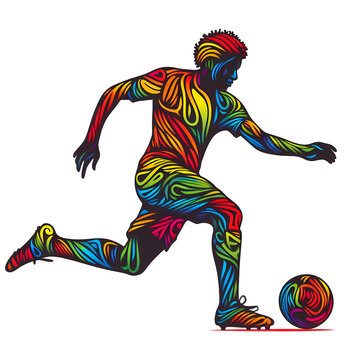 Team Spirit:  Footballer Chasing Glory in Colorful Silhouette outlines, African Spirit