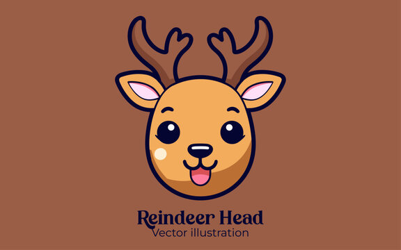 Christmas cartoon character: Vector of cute reindeer head, Happy winter holiday