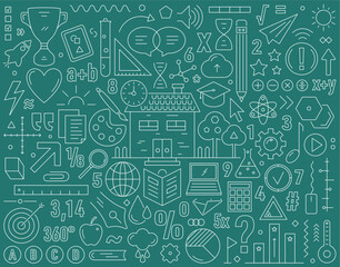 education symbols on green background. education symbols set. outline education symbol set