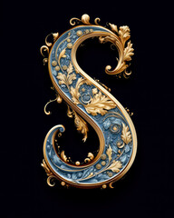 Luxurious golden letter S typography.