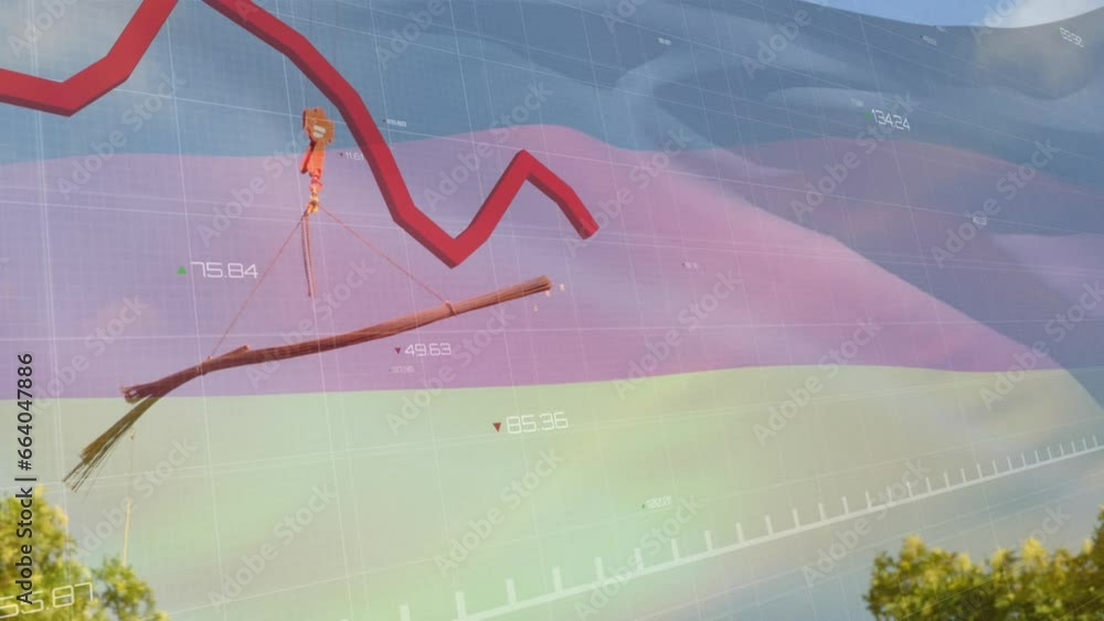 Aufkleber animation of red diagram, data processing and flag of germany over trees