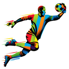 Team Spirit:  Footballer Chasing Glory in Colorful Silhouette outlines, African Spirit