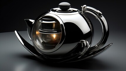 Shiny modern futuristic metal teapot. Created with Generative Ai technology.