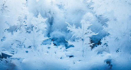 Abstract winter background with frosty patterns on a window