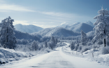 Fototapeta na wymiar Snowy mountain road