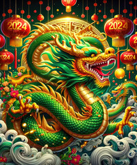 Majestic green dragon, symbolizing Chinese New Year of 2024