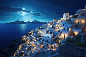 Oia town in Santorini island in Greece. Generative ai