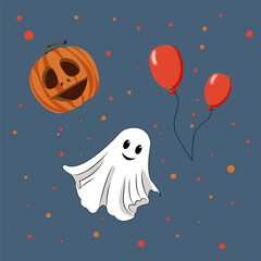 Fototapeta na wymiar Halloween pattern with balloons, pumpkin and ghost