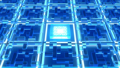 cpu microprocessor 3d illustration cyberspace visualization semiconductor manufacturing industry technology background with copy space