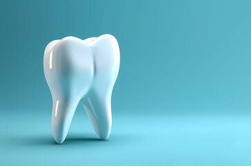 tooth illustration, white healthy tooth on a blue background, icon for dentistry