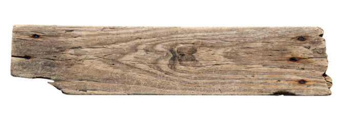 Sea drift wood plank isolated on transparent background. template mockup