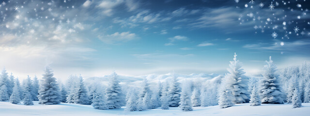 Winter Wonderland, Serene Snowy Trees and Glistening Snowflakes � Festive Christmas Background