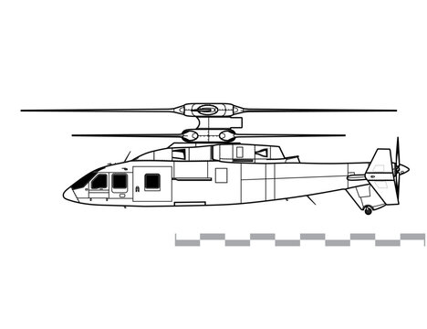 Sikorsky Boeing SB-1 Defiant. High-speed helicopter technology demonstrator. Side view. Image for illustration and infographics.