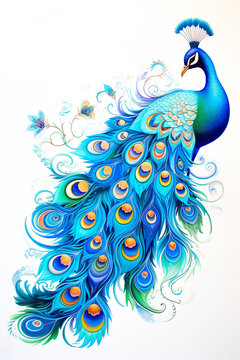 Blue Peacock Feng shui art abstract