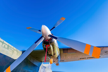 Propeller and engine on an old airplane