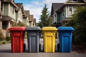 Containers for sorting waste by color. Outdoor waste recycling containers