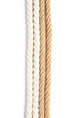 Long ropes on white background