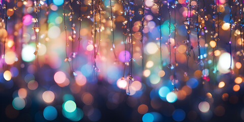 Colorful blurred tinsel and lights abstract background 