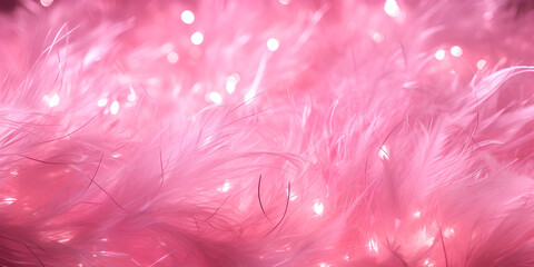Pink blurred tinsel and lights abstract background 