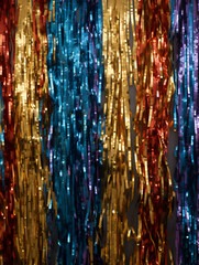 Colorful blurred tinsel and lights abstract background 