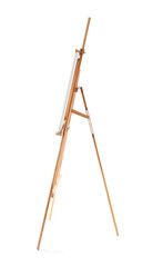 Wooden easel with canvas isolated on white background