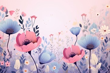 Floral background with pastel organic flowers. Generative AI