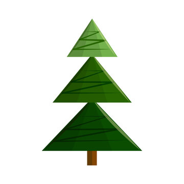 Green abstract Christmas tree. Christmas forest tree isolated on white background. Flat vector illustration.