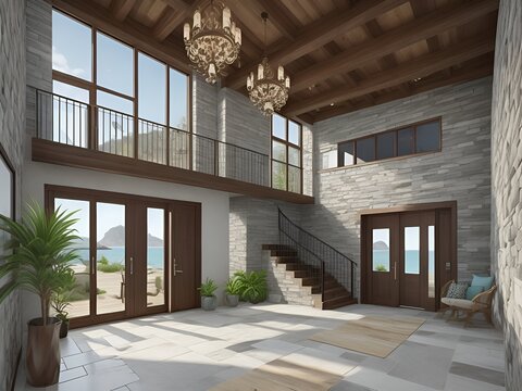 Coastal interior design of modern entrance hall generative ai