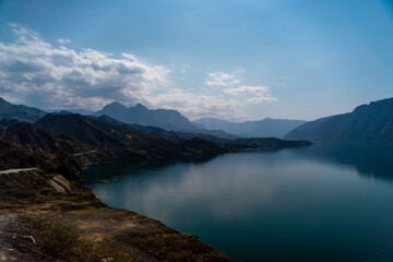 Fototapeta na wymiar Irganai reservoir in Dagestan. Picturesque lake in the Caucasus mountains.