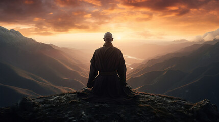 monk meditating on top of a mountain Generative AI