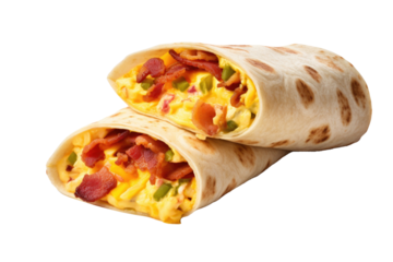 Breakfast Burrito with Scrambled Egg and Bacon Isolated on a Transparent Background