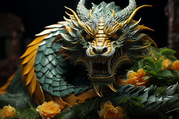 Green wooden dragon. Happy Chinese New Year 2024 
