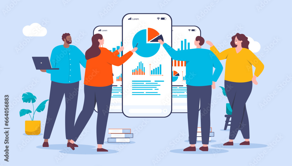 Leinwandbilder business analytics - businesspeople looking at charts, graphs and diagram analysing and discussing s