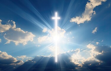 Fototapeta premium a cross in a blue sky with clouds Generative Ai