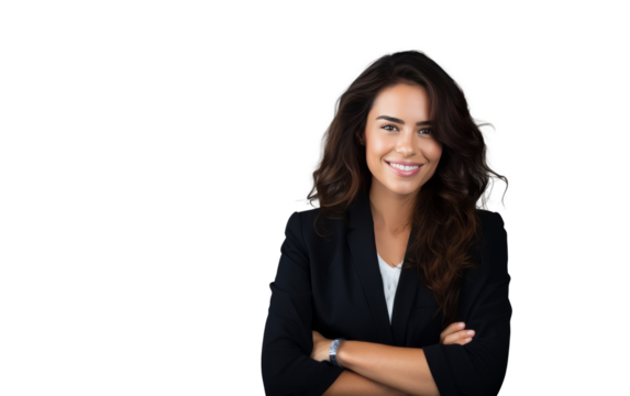 Fictional business womanman portrait. Corporate entrepreneur isolated on transparent background