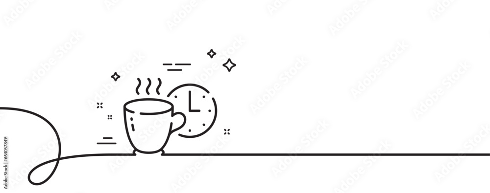 Poster coffee break line icon. continuous one line with curl. breakfast hot tea sign. coffee time symbol. c