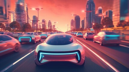 image representing autonomous vehicles, showcasing self-driving cars or futuristic transportation concepts - obrazy, fototapety, plakaty