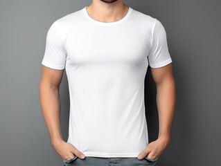 T-shirt mockup. White blank t-shirt front and back views. male clothes wearing clear attractive...