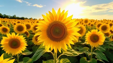 Obraz premium Highlighting a Vast Sunflower Field in Full Bloom