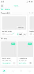 NFT Bidding Marketplace, Nfts Auction and Crypto Art and Stocks Store App UI Kit Template
