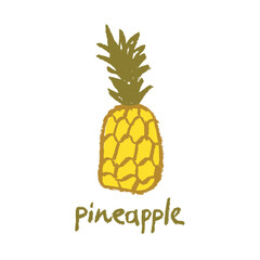 Vector pineapple symbol. Ananas icon in trendy hand drawn doodle style. Color illustration for Pineapples label, organic badge, juice packaging design or website. Calligraphic pineapple symbol.