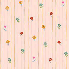 Cute hand drawn ditsy seamless pattern, pin stripes, colorful floral background, great for textiles, fashion, kids, wallpapers, wrapping - vector design