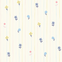 Cute hand drawn ditsy seamless pattern, pin stripes, colorful floral background, great for textiles, fashion, kids, wallpapers, wrapping - vector design