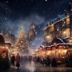 Christmas Market on a snowy Evening 