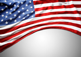 Obraz premium Closeup of American flag on grey background