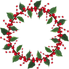 Fototapeta premium Christmas wreath illustration on transparent background.