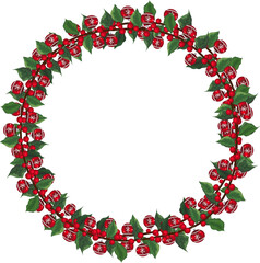 Christmas wreath illustration on transparent background.